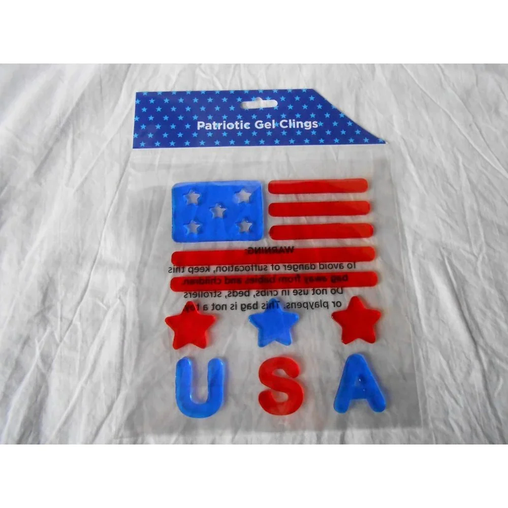 NEW FLAG USA Red White &‎ Blue Stars Patriotic Gel Window Stickers Clings 12 ct